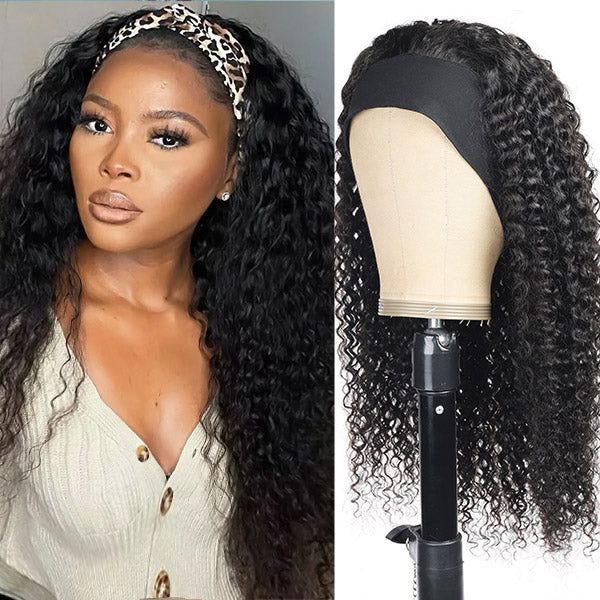 QVR Glueless Deep Wave Headband Wig Human Hair Wear and Go Wigs Natural Looking