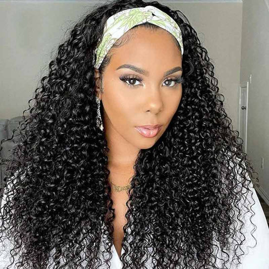 QVR Kinky Curly Wig Headband Wig Glueless Wig Human Hair Wigs Natural Looking
