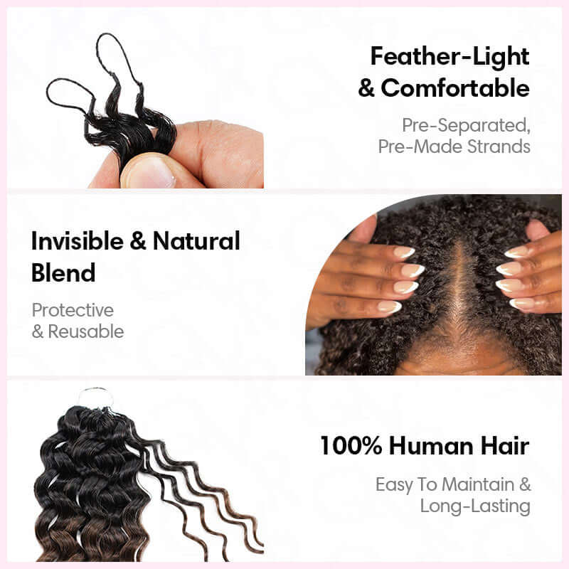 QVR 1 Pack Water Wave Feather Crochet Human Hair Extension