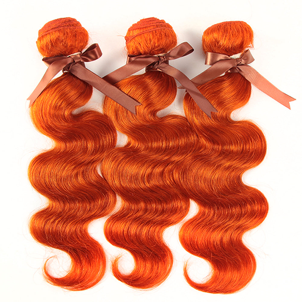 Queen Remy Ginger  Human Hair 3 Bundles Body Wave Hair Orange Color