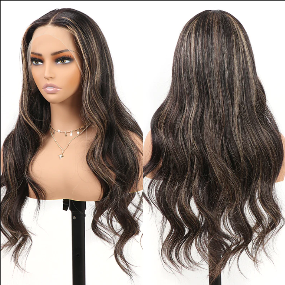New Highlight Gold Sand Transparent 13x4 Lace Frontal Wigs Body Wave/Straight/Jerry Curly Human Hair Color Wig