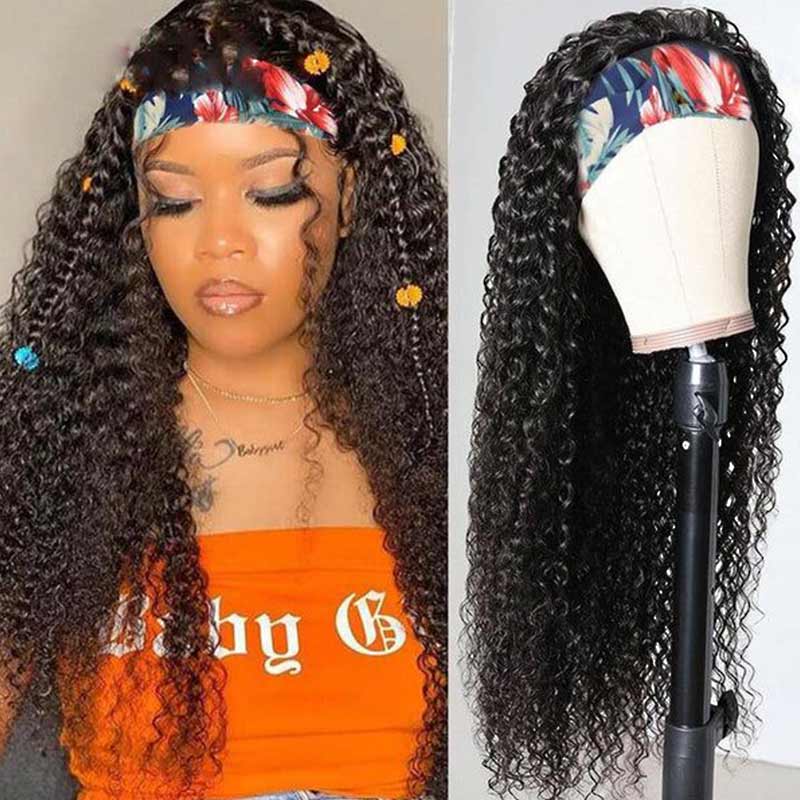 QVR Kinky Curly Wig Headband Wig Glueless Wig Human Hair Wigs Natural Looking