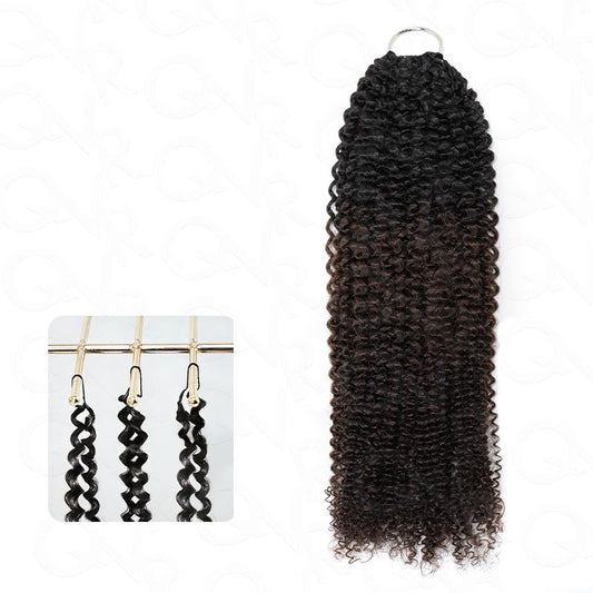 QVR Ombre Brown #T1B/4 Feather Crochet Human Hair Afro Kinky Curly Machine Made Crochet Weave Hair Extensions