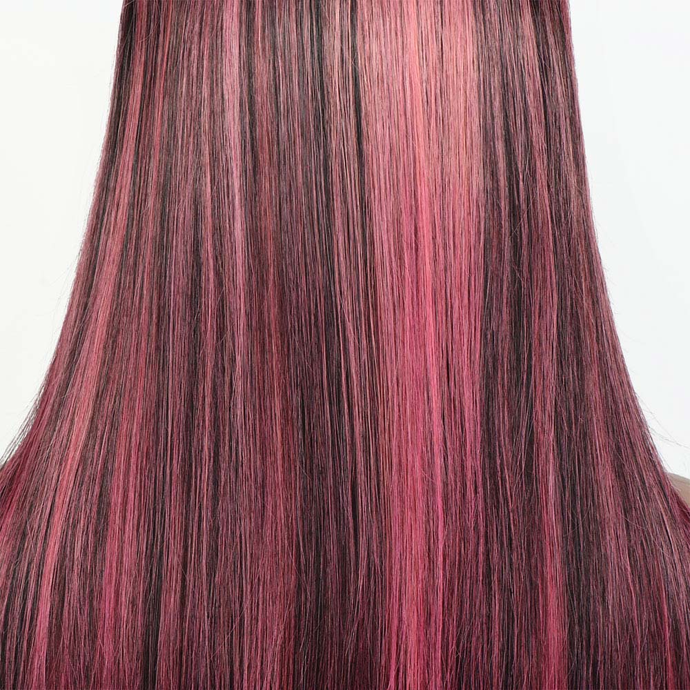 Lace Front Wig Black Hair With Purple Highlights Straight/Body Wave Human Hair Wigs