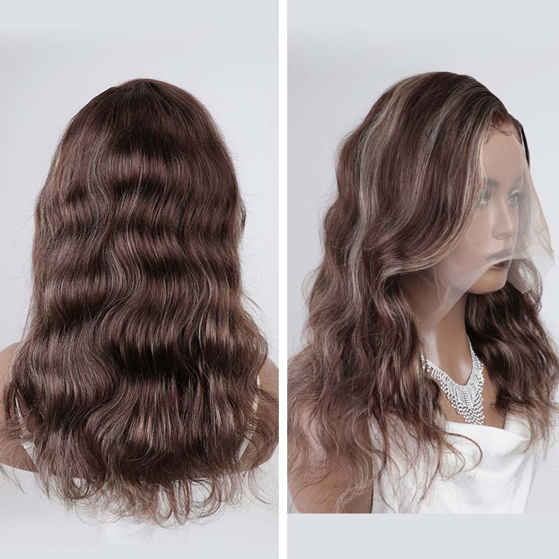 QVR Dark Balayage HD Lace Front Closure Wig Human Hair Body Wave Wigs