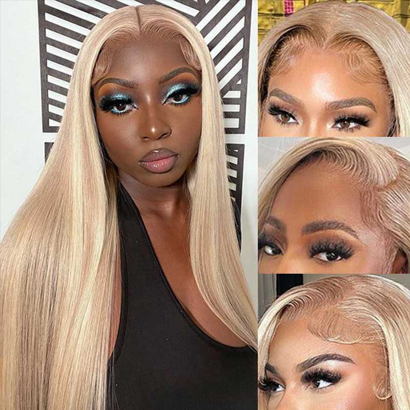 QVR #P10/613 Straight & Body Wave 13x4 Lace Front Wigs Blonde Wig With Brown Highlights Wigs 210% Density