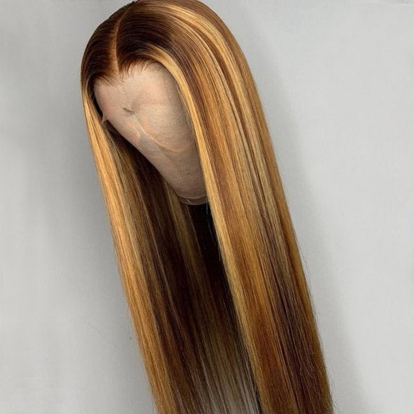 Highlight 4x4 HD Lace Wigs Straight Human Hair Balayage Wigs 5x5 Transparent Lace Closure Wigs 180% Density