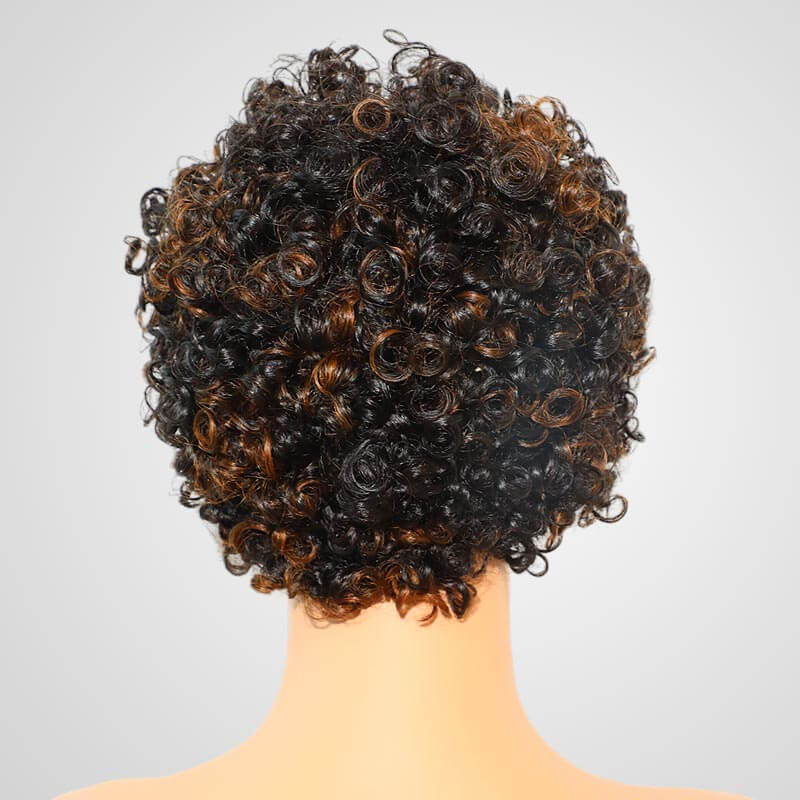 QVR Brown Highlights Short Curly Wigs with Cute Bang for Black Women