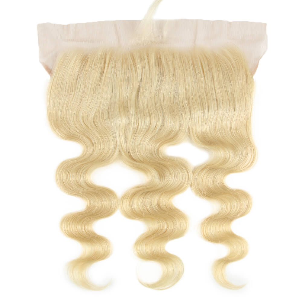 QVR Remy Human Hair 13*4 Lace Frontal Blonde Color Body Wave Closure 613