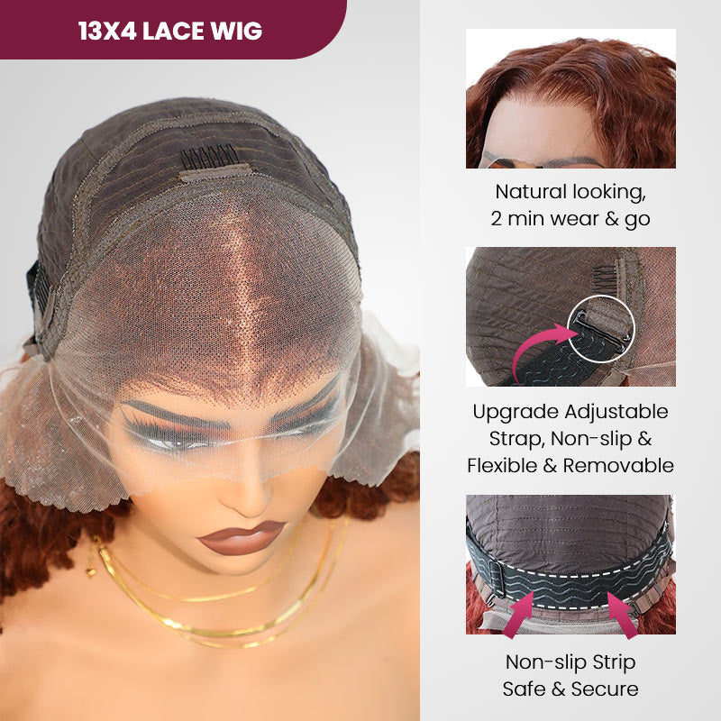 QVR #33A Reddish Brown Body Wave Wigs Virgin Straight Human Hair Wig 13x4 Lace Front Wigs