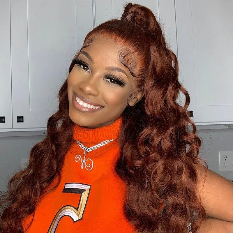QVR Reddish Brown 13x4 Lace Body Wave Wig 4x4 Lace Human Hair Wigs