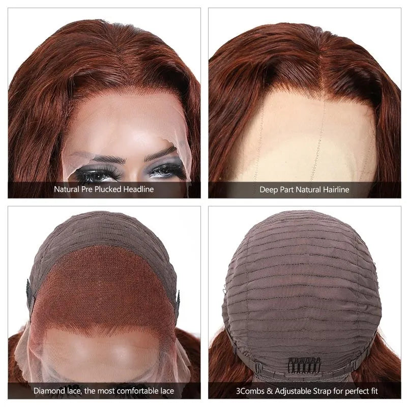 QVR Reddish Brown 13x4 Lace Body Wave Wig 4x4 Lace Human Hair Wigs