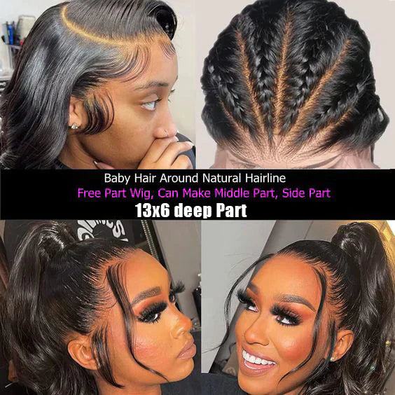 QVR Straight Hair Wig Virgin Human Hair Wigs 13x6 HD Transparent Lace Frontal Wigs Natural Black Color
