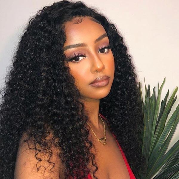 QVR Curly Wigs Virgin Human Hair Kinky Curly Wig 13x6 Full Lace HD Transparent Lace Wig Natural Color
