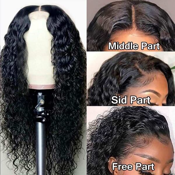 QVR Water Wave Wigs Curly Human Hair Wig 13x6 Full Lace HD Transparent Lace Wig Natural Color