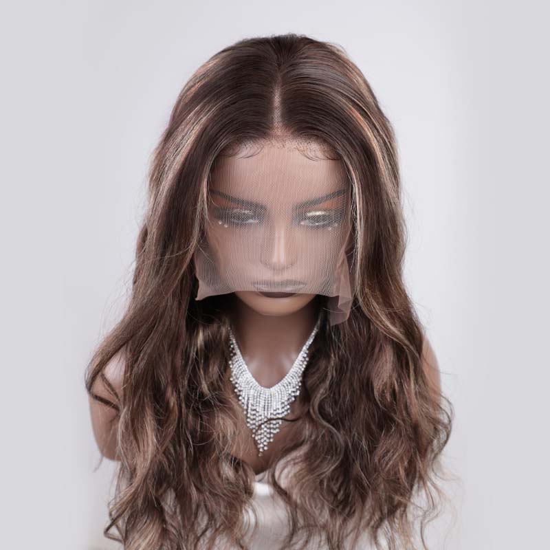 QVR Dark Balayage HD Lace Front Closure Wig Human Hair Body Wave Wigs