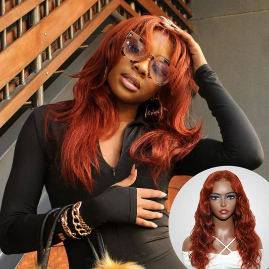 QVR #33A Reddish Brown Body Wave Wigs Virgin Straight Human Hair Wig 13x4 Lace Front Wigs