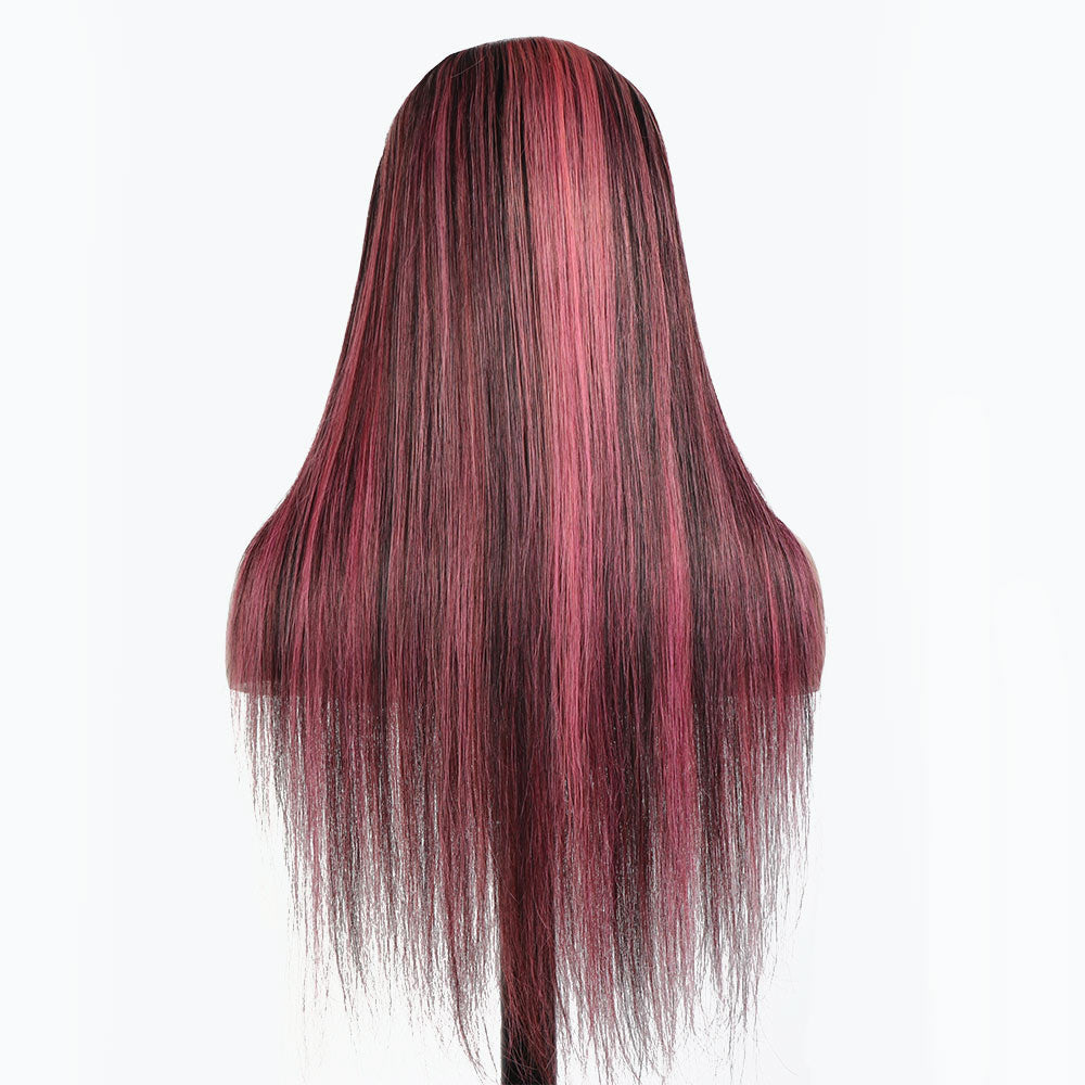 Lace Front Wig Black Hair With Purple Highlights Straight/Body Wave Human Hair Wigs