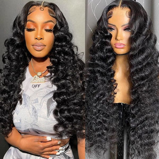 QVR Glueless Loose Deep Wave 13*4 HD Lace Front Wigs Invisible Lace Frontal Wavy Human Hair Wigs For Women