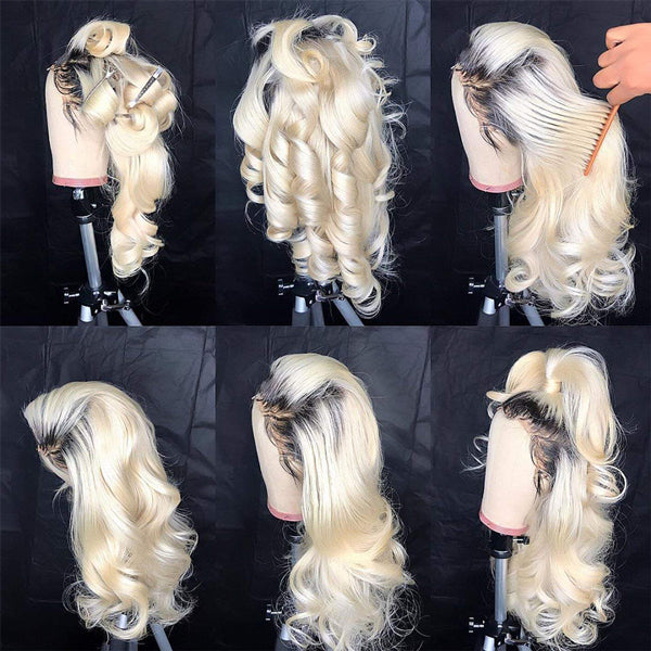 QVR Body Wave Lace Front Wigs 30 inch 1B/613 Blonde 13x4 Virgin Human Hair Wigs Ombre Color