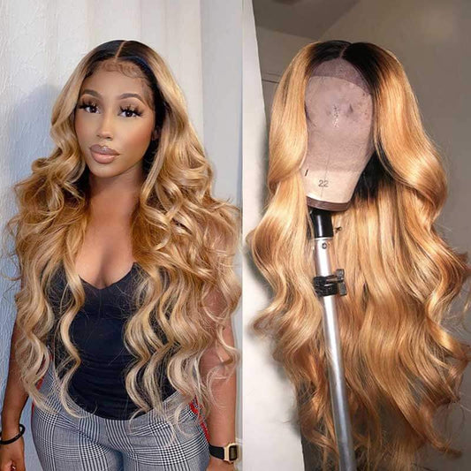 QVR 1B/27 Ombre Color Wig 13x4/4x4 Transparent Lace Frontal Wig Human Hair Wigs 180% Density