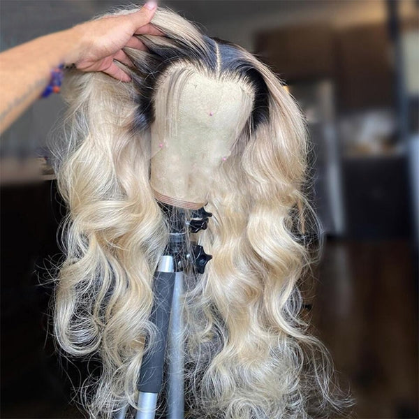 QVR Body Wave Lace Front Wigs 30 inch 1B/613 Blonde 13x4 Virgin Human Hair Wigs Ombre Color