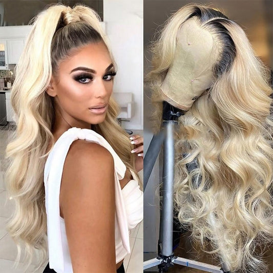 QVR Body Wave Lace Front Wigs 30 inch 1B/613 Blonde 13x4 Virgin Human Hair Wigs Ombre Color