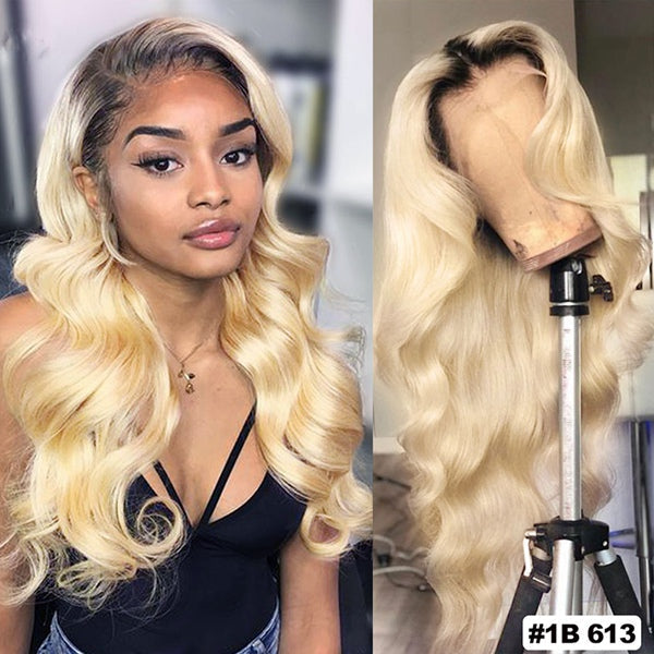 QVR Body Wave Lace Front Wigs 30 inch 1B/613 Blonde 13x4 Virgin Human Hair Wigs Ombre Color