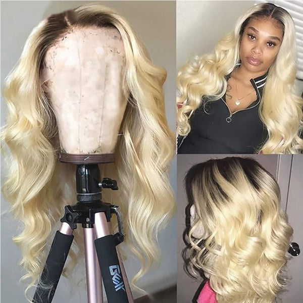 QVR Body Wave Lace Front Wigs 30 inch 1B/613 Blonde 13x4 Virgin Human Hair Wigs Ombre Color