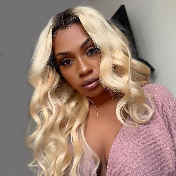 QVR Body Wave Lace Front Wigs 30 inch 1B/613 Blonde 13x4 Virgin Human Hair Wigs Ombre Color