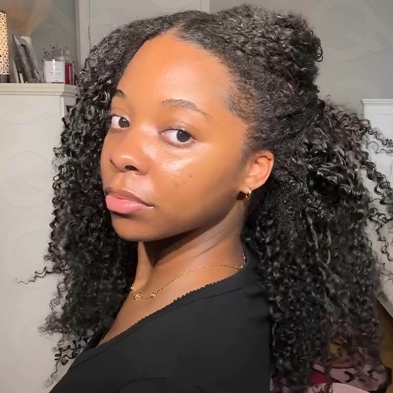 US Only|QVR #1B Small Kinky Curly Feather Crochet Human Hair