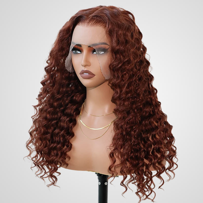 QVR Deep Wave Reddish Brown 13x4 Lace Frontal Wigs Pre-plucked Human Hair Wigs