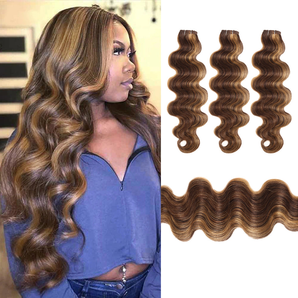 QVR Body Wave Weave 3 Bundles Virgin Human Hair Highlight Piano Brown Blonde Hair Bundles