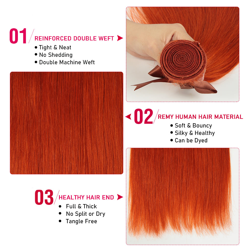 Queen Remy Human Hair 3 Bundles with Blonde Closure Straight Hair Weave