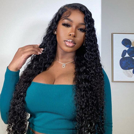 QVR Long Lace Front Wigs Deep Wave Pre Plucked Frontal Wigs