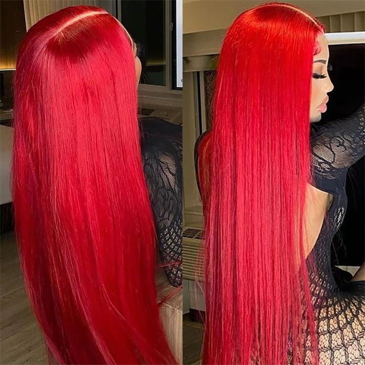 QVR Pre Plucked Red Color Straight 13x4 Lace Front Wig Colored Nature Hairline Human Hair Wigs