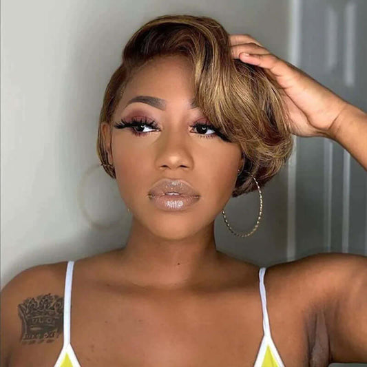 Side Part Pixie Cut Highlight Piano Wig