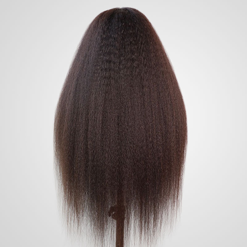 QVR Long Kinky Straight Unprocessed Yaki Human Hair 13x4 Lace Front Wig
