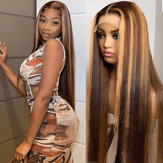 QVR 4x4 Lace Closure Human Hair Wigs Straight Piano Human Hair Wig