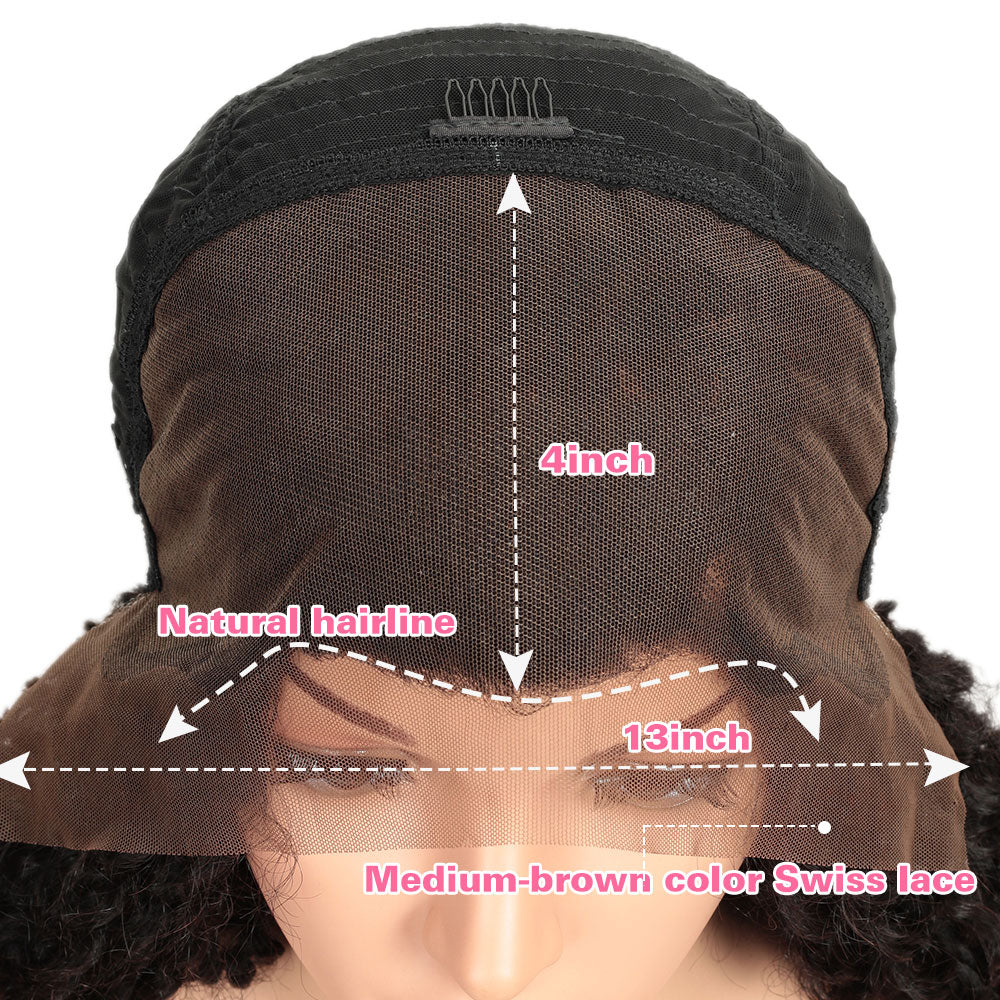 QVR Remy Human Hair 13*4 Lace Frontal Wigs Curly Wave Wig