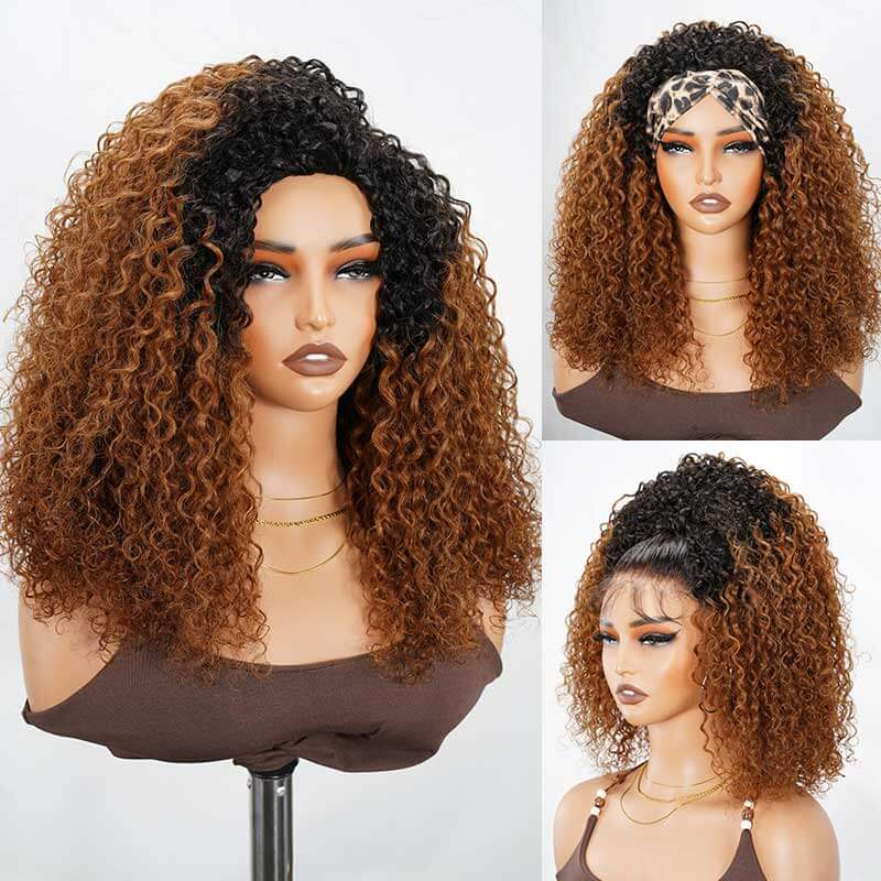 Flash Sale|QVR Glueless Highlight #1B/27 Twist Curly Half Wig Invisible Hairline Wear Go Human Hair Wigs