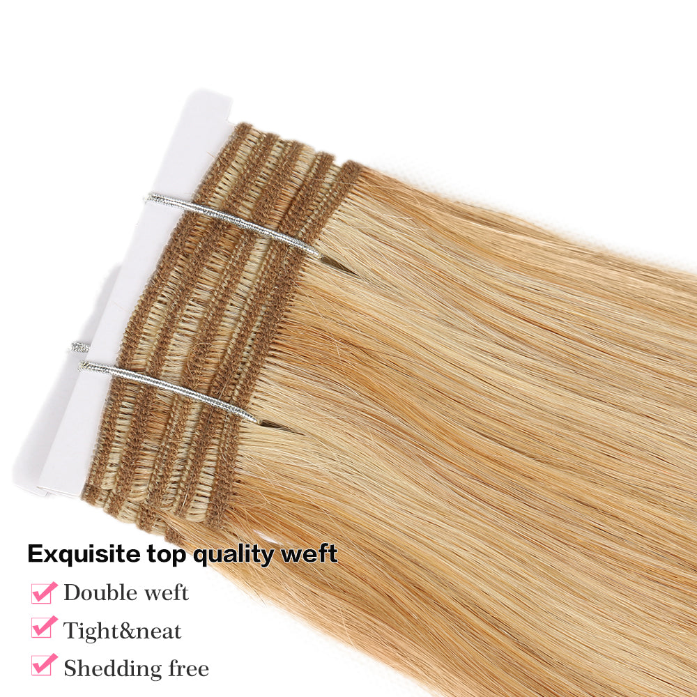 QVR Remy Human Hair 3 Bundles Straight Human Hair Weave Piano Blonde Color 27/613