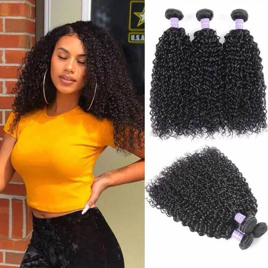 QVR Jerry Curly Human Hair Weaves 3 Bundles