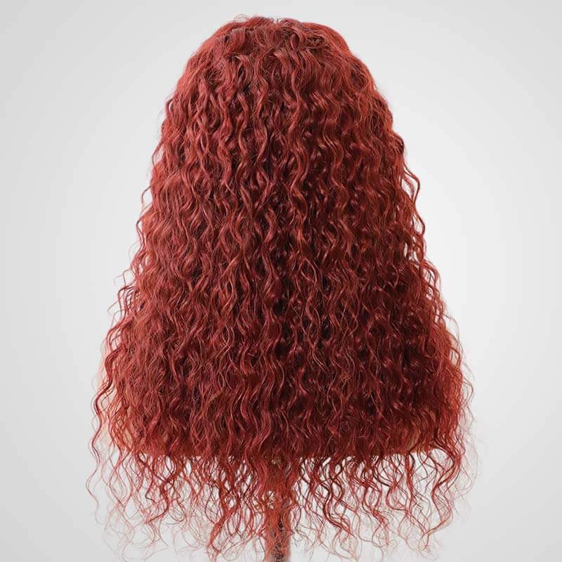 QVR New Auburn Brown 13x4 Lace Frontal Water Wave Pre-plucked Human Hair Wigs