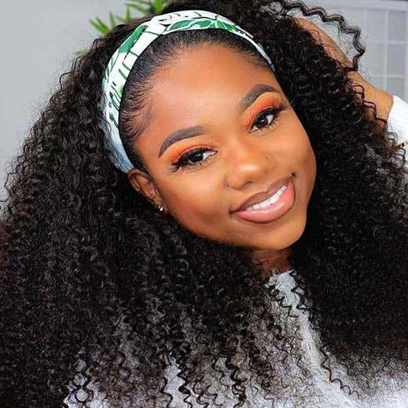 QVR Kinky Curly Wig Headband Wig Glueless Wig Human Hair Wigs Natural Looking