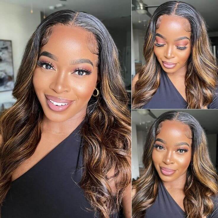 QVR #FB30 Body Wave Full Lace Wig Handmade Highlights Human Hair Knotless Wigs