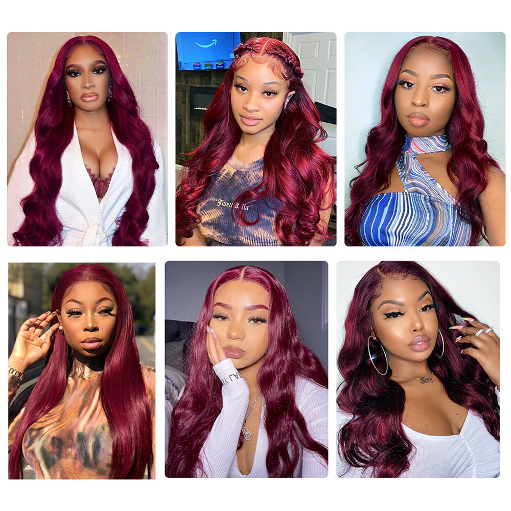 QVR Remy Human Hair Bundles With Closure  Straight Hair Burgundy Remy Peruvian Dyed 3 Bundles With Frontal 4x4 Brazilian Human Hair 99J
