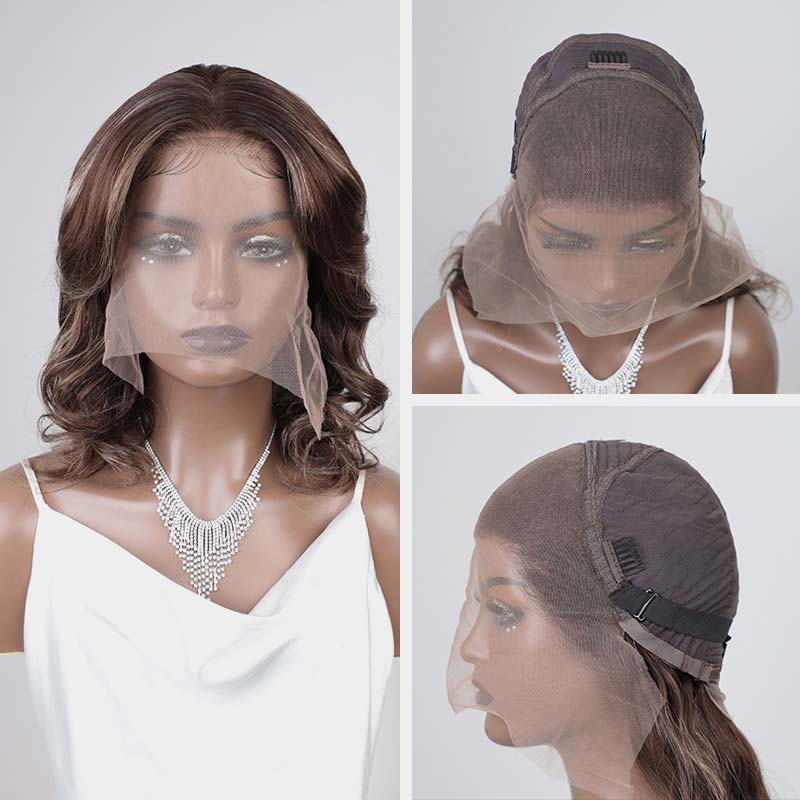 QVR Dark Balayage HD Lace Front Closure Wig Human Hair Body Wave Wigs
