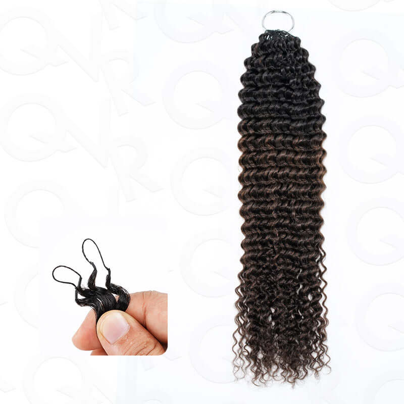 QVR Reddish Brown Human Crochet Hair Small Kinky Curly Machine Made #33B Feather Crochet Hairstyle