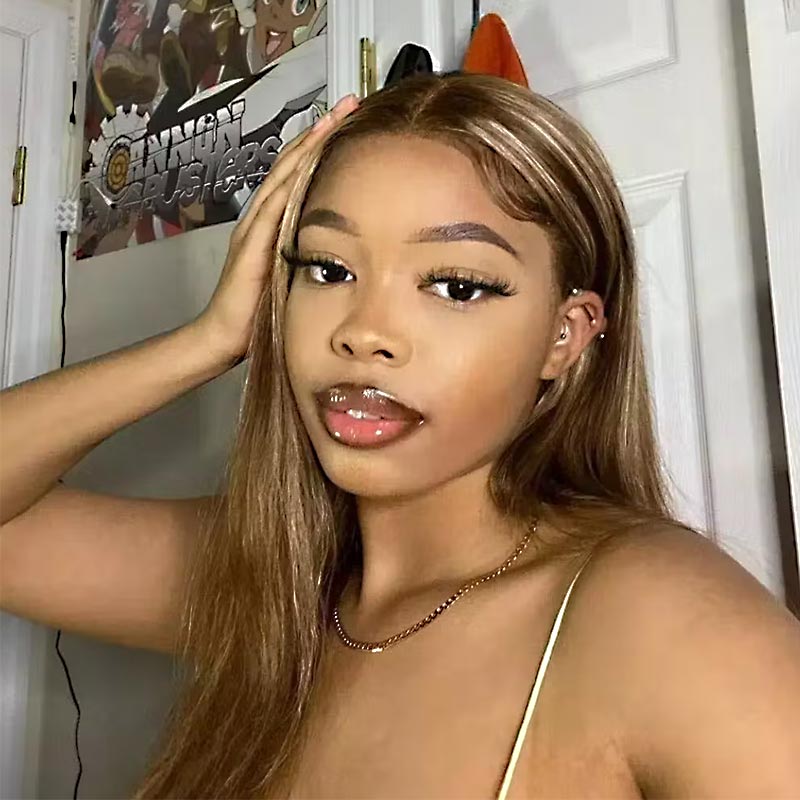 QVR Honey Blonde Highlight Straight 4x4 Lace Closure Wig Human Hair 13x4 Lace Front Wig